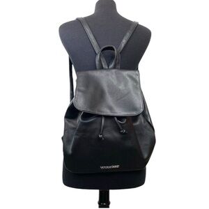 NWOT - Victoria's Secret Black Drawstring Backpack Faux Leather Black